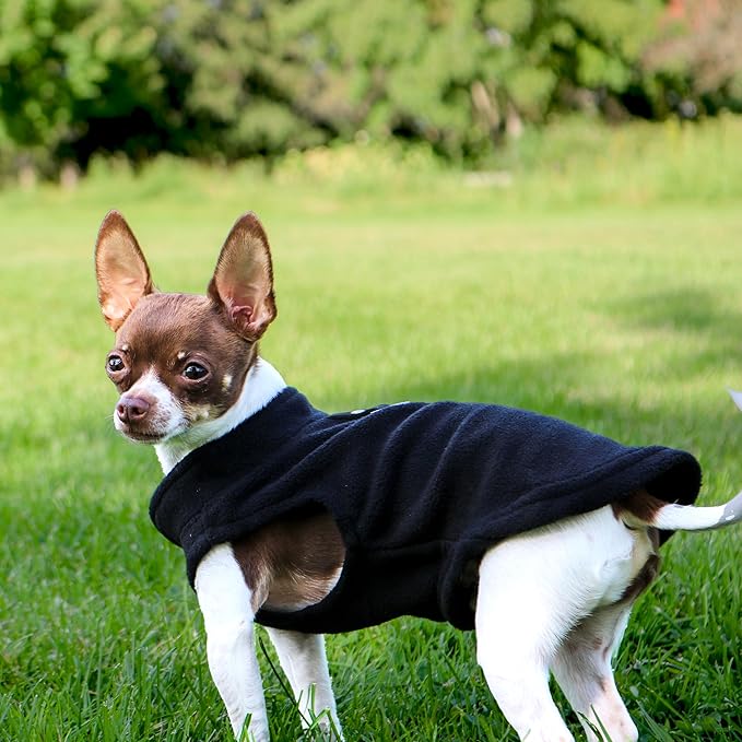 JACKO & CO - Fleece Vest Sweater with Leash Ring - Soft Lightweight Breathable for Puppies Small Medium Dogs, Kitten, Cats, Chihuahua - Warm for Fall/Autumn/Winter (Black, Small 4-6lbs)