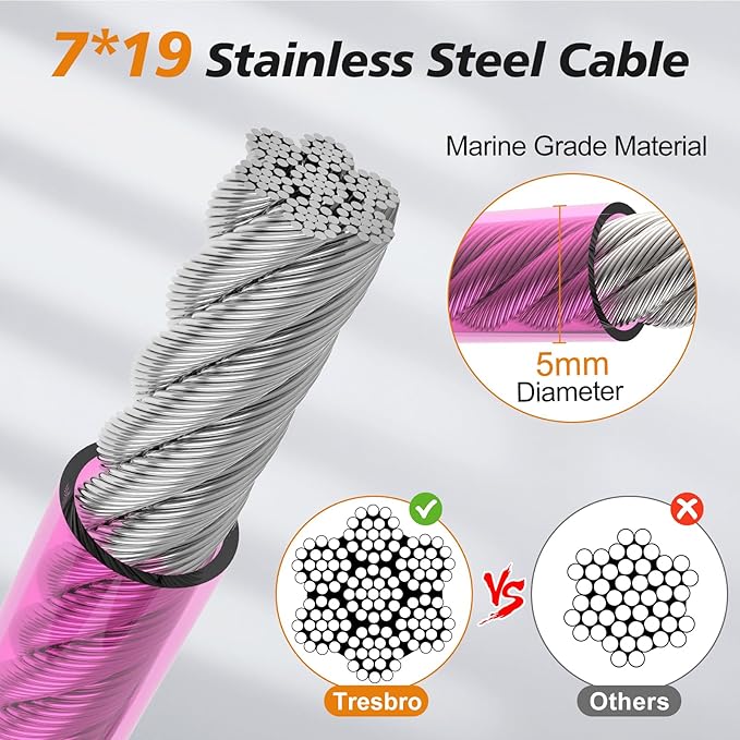 Tresbro 25 FT Dog Tie Out Cable with Spring, Shock Absorbing Tether Chains for Outside Aavilable in 10/15/20/25/30/40/50/70/100/120 FT, Heavy Duty Leads for Yard for Medium & Large Dogs Up to 500 LBS