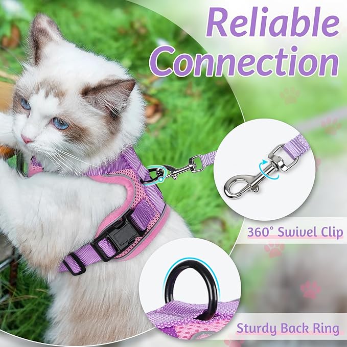 rabbitgoo Cat Harness and Leash for Walking, Escape Proof Soft Adjustable Vest Harnesses for Cats, Easy Control Breathable Reflective Strips Jacket, Pink & Purple, XXS