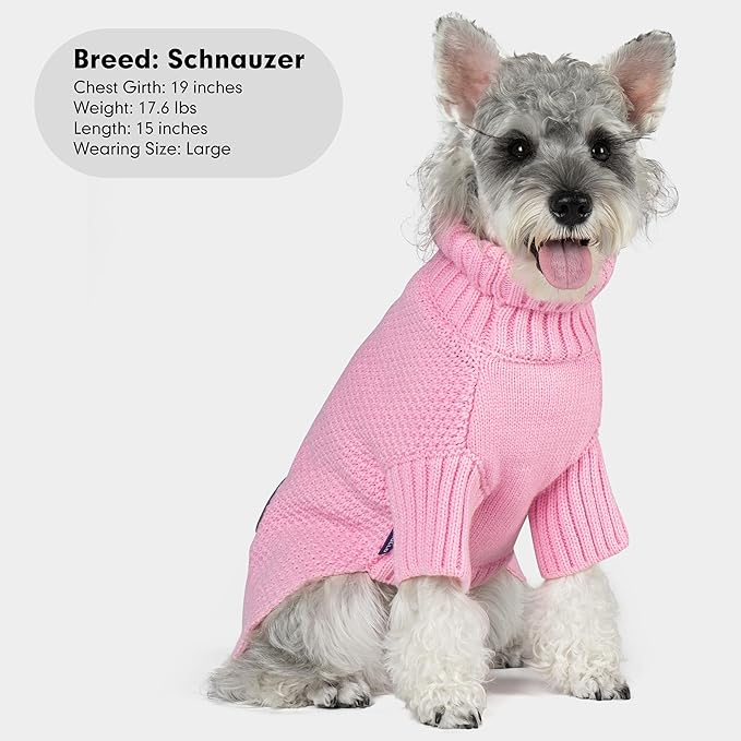 cyeollo Turtleneck Dog Sweater Soft Knitwear Pullover Sweaters with Leash Hole Pet Clothes for Cold Weather Pet Small Dog Sweaters,Pink, XL