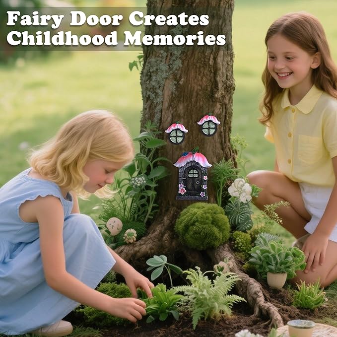 Attivolife Fairy Door and Windows for Outdoor - Glow in The Dark Treehouse Garden Lawn Decor Magical Yard Art Resin Sculpture Fairies House Kit Gift for Kids Girl Women Plant Lovers