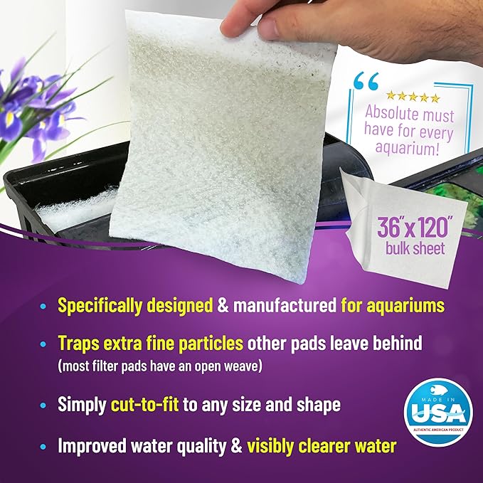 Aquatic Experts Aquarium Polishing Filter Pad, Aquarium Filter Pad, Aquarium Filter Floss for Fish Tank Filters, Water Polishing Pad for Aquarium Filters (36" x 120" Bulk, 100 Micron)