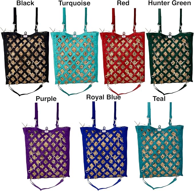 Majestic Ally Premium Nylon Hay Bag for Horses and Livestock, Simulates Grazing, Slow Feeding, Heavy-Duty PP Webbing,Quick-Adjust Straps, Small Hole for Digestion, Multiple Colors (Purple)