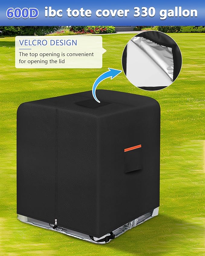 IBC Tote cover 330 gallon water tank protection cover zipper 600D heavy waterproof sunscreen material 1000L outdoor garden water tank cover