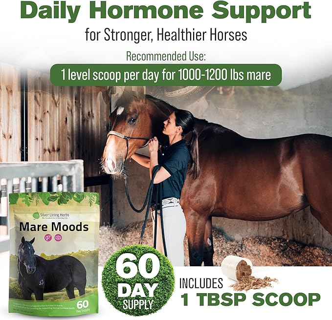 Silver Lining Herbs Mare Moods Horse Calming Supplement - Natural Hormone Balance & Calm for Horses - Herbal Horse Supplements for Mood & Reproductive Support - 1 lb 60-Day