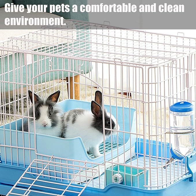 kathson Large Rabbit Litter Box Trainer, Potty Corner Toilet with Drawer Bigger Pet Pan for Adult Hamster, Guinea Pig, Ferret, Galesaur, Bunny and Other Animals (Blue)