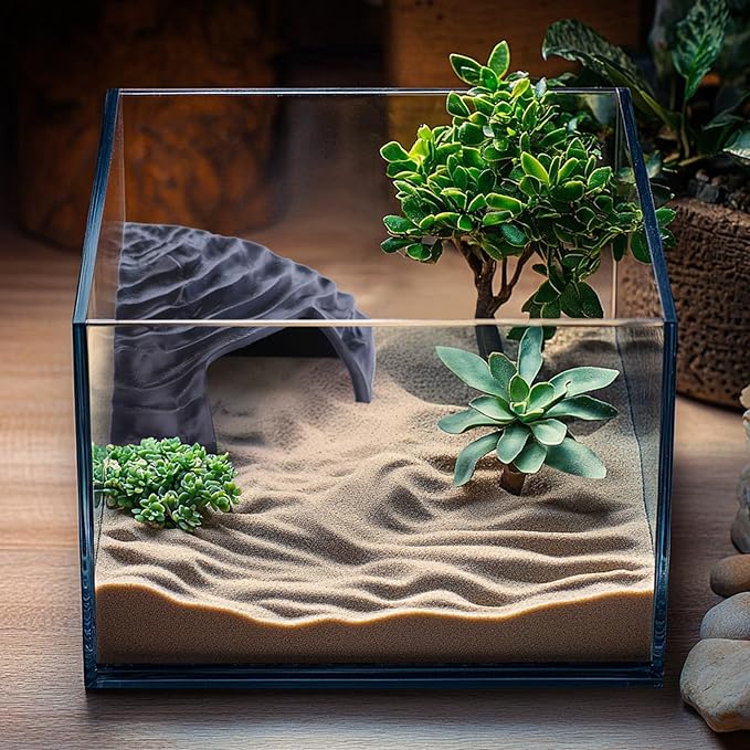 Corner Reptile Cave - Natural-Look Hide for Lizards, Snakes, Bearded Dragons, Turtles, and Tortoises - Durable Habitat Decor