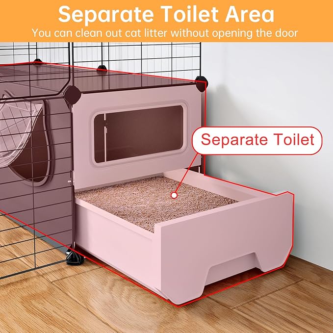 Oneluck Cat Cage with Litter Box,4-Tiers DIY Enclosures Large Playpen Detachable Metal Wire Kennel Indoor Crate Large Exercise Place Ideal for 1-2 Cat (35" L x 28" W x 55" H)