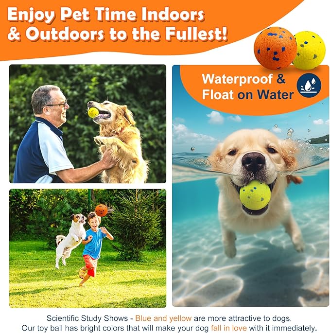 2 Pack Dog Balls Indestructible Tennis Balls for Dogs Durable Bouncy Dog Toy Balls for Aggressive Chewers Interactive Dog Toys for Water Toy Fetch Balls, Yellow,Orange