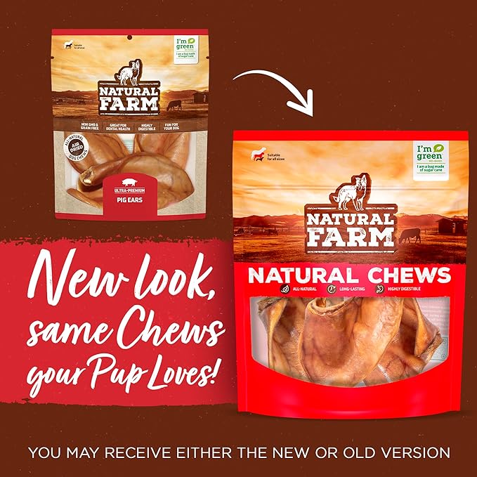Natural Farm Half Pig Ears for Dogs (25-Pack), One Ingredient: Natural Pigs Ears, Air Dried, Long-Lasting & Highly Digestible Treats, Great for Puppy and Large/Medium Dogs