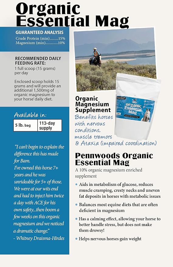 Organic Essential Mag, Magnesium for Horses Supplement, Aids in Glucose Metabolism, Reducing Stress and Provides Calm for Your Horse, 5 LB Bag