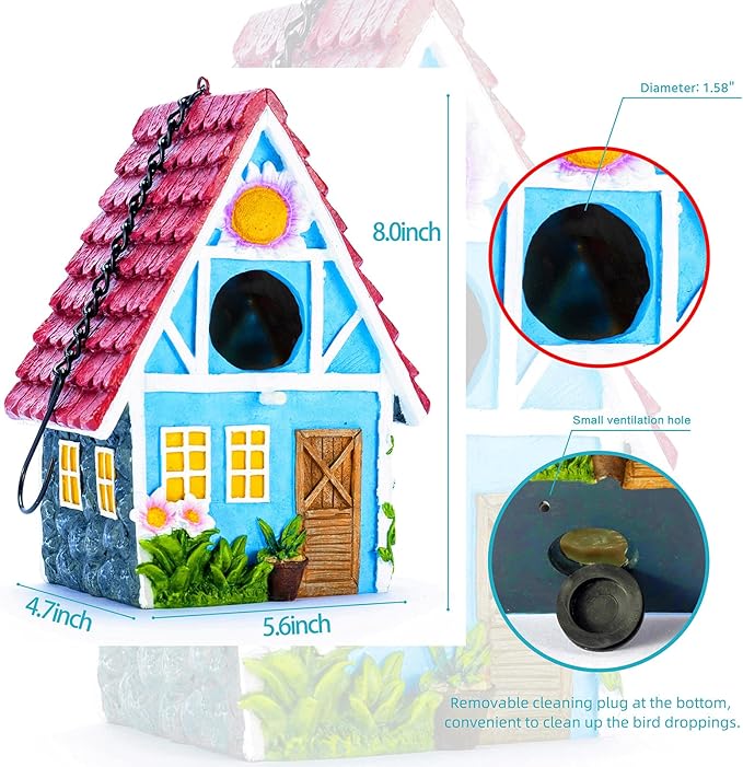 Garden Bird House for Outside Clearance Hanging Outdoors Country Cute Birdhouses for Wren Finchs Chickadee Hummingbird Tree Swallow Cage Kids Nature Lover Bluebird House(Red)