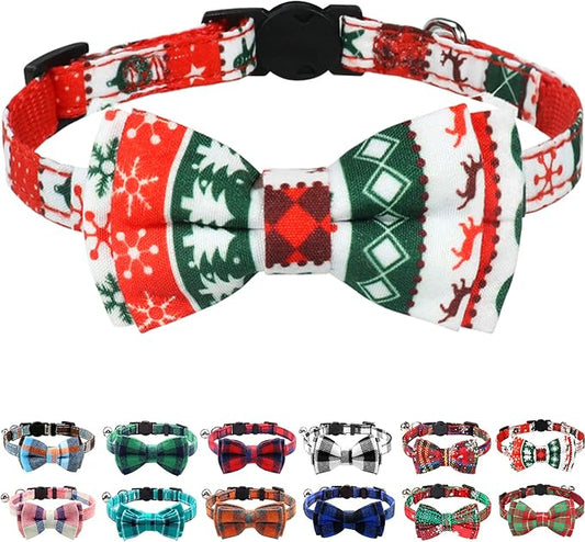 Joytale Upgraded Christmas Cat Collar with Bells, Breakaway Cat Collars with Bow Tie, 1 Pack Girl Boy Safety Plaid Kitten Collars, Christmas