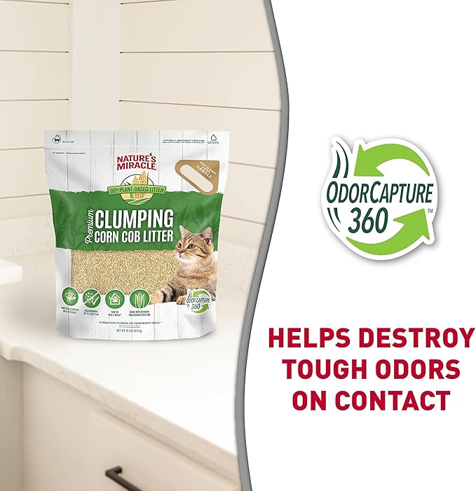 Nature’s Miracle Premium Clumping Corn Cob Litter, 10 Pounds, Made With Real Corn Cob For Fast-Clumping Litter For Multi-Cat Households