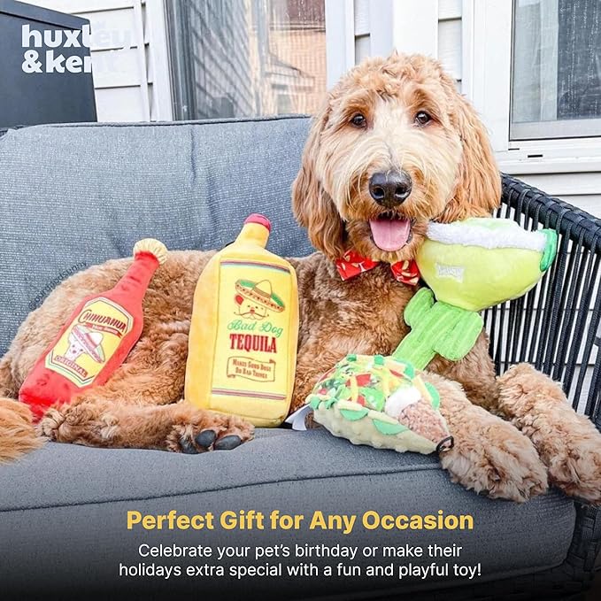 Huxley & Kent Funny Dog Toy w/Squeaker – Power Plush Squeaky Dog Toys for Small, Medium & Large Dogs – Soft Stuffed Animal for Indoor Play & Fetch - Taco Tuesday, Large