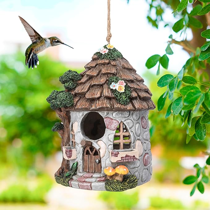 Yinns Resin Bird House for Outside, Birdhouses for Outdoors Wild Bird Nesting, Decorative Stone Bird Houses for Yard Garden Decor, Water Proof