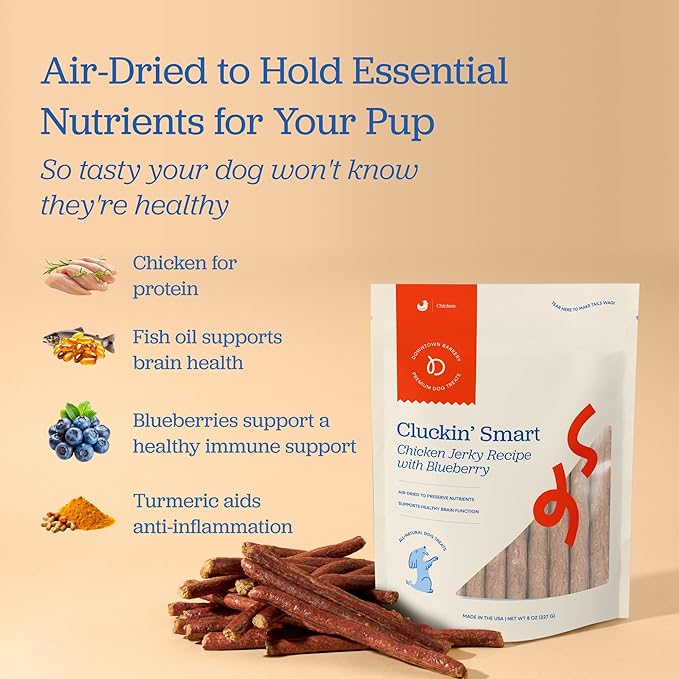 Downtown Barkery Meat Sticks - Air-Dried Chicken Jerky Dog Treats Made in USA for All Breeds and Sizes - Grain-Free Dog Treats Without Artificial Flavors - Chicken with Blueberry & Turmeric, 8 Oz