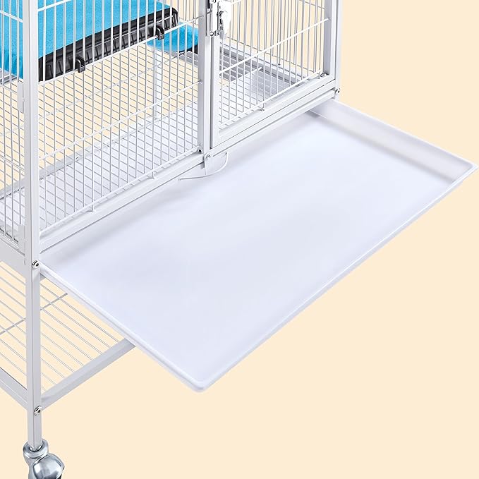 Yaheetech Small Animal Cage, Metal Pet Cage with Removable Tray/Ladder/Wheels, Ferret Cage, Chinchilla Cage, Sugar Glider Cage, White