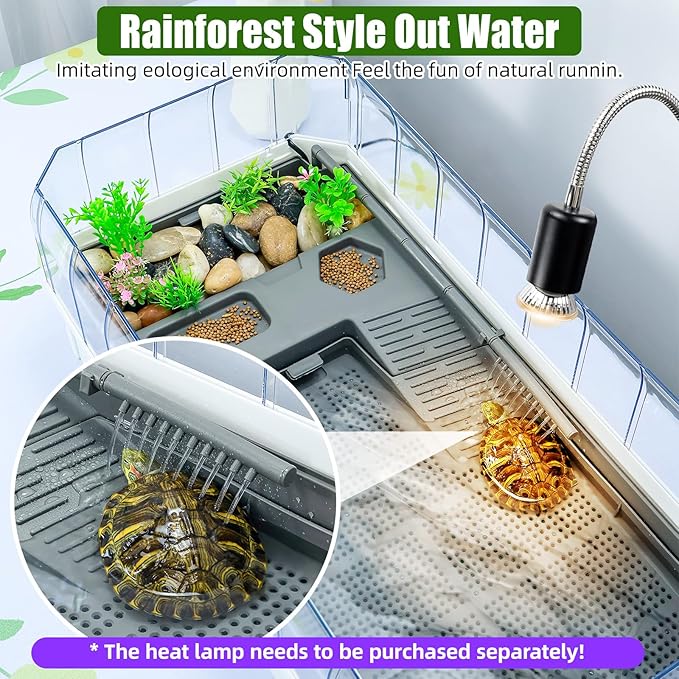 18.2×9.1×7.8'' Turtle Aquarium Turtle Tank with Filter-Rain Shower SPA Experience, Water Changes, and Ample Space for Activities-Suitable for Tortoises, Turtles, Hermit Crabs
