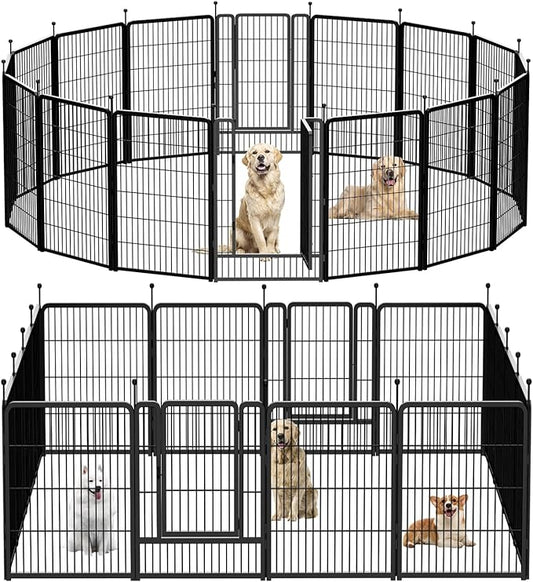 Dog Playpen,Portable Outdoor Dog Fence, Dog Playpen for Large/Medium/Small Dogs, Dog Fences for The Yard,with Doors Foldable Metal (16 Panels, 45 inch)