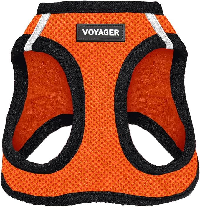 Best Pet Supplies - All Weather Mesh, Reflective, No Pull Harness for Small, Medium Dogs, Cats - Secure with Hook & Loop Fastener, Buckle, Double D-Rings - Orange/Black Trim, XS