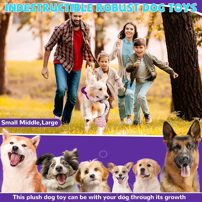 Crinkle Dog Toys Squeaky Plush No Stuffing Cute Puppy Stuffless Tough Rop Pull Toy, Fun Dog Stuffed Animals Durable Chew Set for Small Medium Large Pup (Large, Snake)