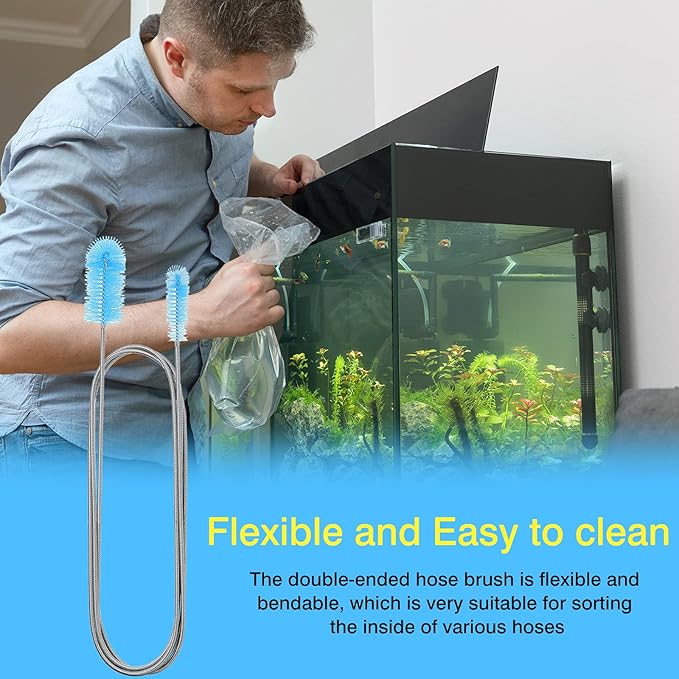 Patelai 6 Pieces Aquarium Filter Brush Set Include Double-Ended Hose Brush and Straw Nylon Stainless Steel Flexible Spring Assorted Sizes Long Tube Cleaning for Fish Tank Home Kitchen