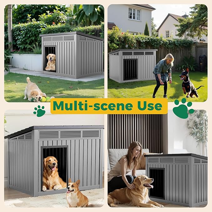 ROJIK Dog House Outdoor Indoor Weatherproof with Removable Roof Raised Base Plate,Pet House Weatherproof for Small Medium Dogs,Easy to Clean and Lightweight(32.2 * 25.12 * 24.13inch,Grey)