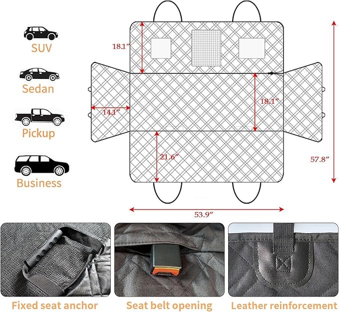 Waterproof & Nonslip Pet Car Seat Cover for Cars,Trucks,SUVs-Durable Dog Back Seat Protector with Universal Fit.