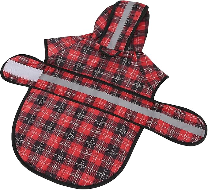 HDE Dog Raincoat Jacket Reflective Adjustable Hooded Pet Poncho Rain Coat with Leash Hole for Small to X-Large Dogs Plaid - XL
