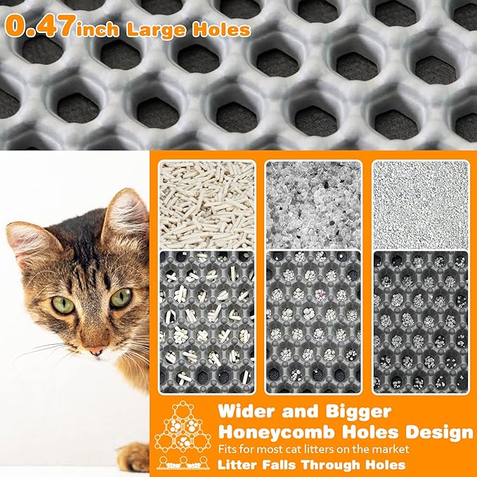 Waterproof Cat Litter Mat, Double Layer EVA, Odor-Free Large Grid, Urine Proof, Easy Cleanup (Gray, 18 x 24)