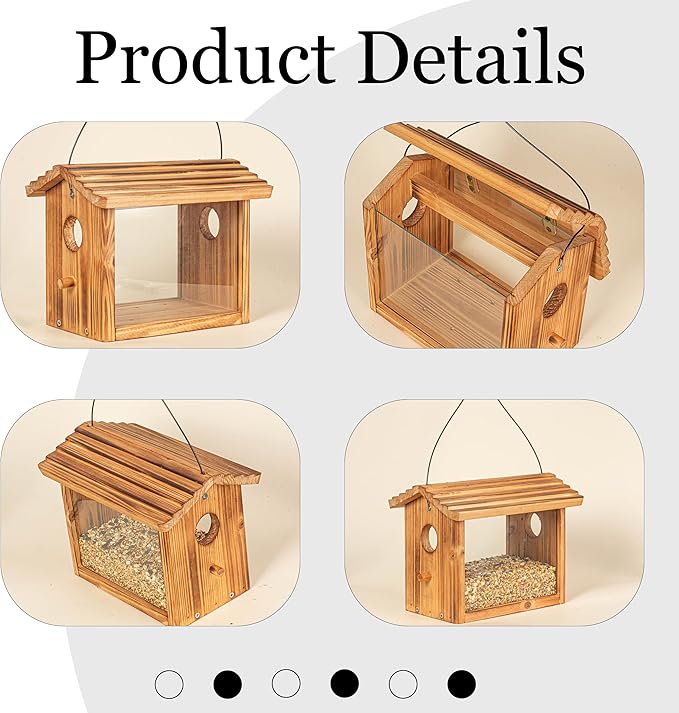 BalterFF Bird Feeders for Outdoors,Wooden Unique Seed Sunflower Food Feeder Blue Cardinal Finch Backyard Platform Balcony Gazebo Tree Fence Wall Mount Effortless Holder Automatic Buddy 6