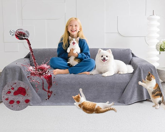 Loiion Couch Covers for 3 Cushion Couch, Gray Cat-Scratch Resistant Sofa Cover –Pets Dogs Friendly Anti Slip Thickened Slipcovers Furniture Protector, Couch Protector for Pets and Kids 150"X71"