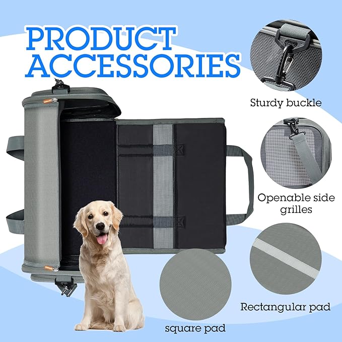 Cat Carrier and Dog Carriers, Soft Sided Breathable Mesh, Two Soft Pads are Provided, Small Dogs or Medium Cats Pet Carrier up to 16 Lbs, 18.5in*9.84in*11in