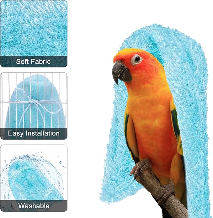 Comfort Corner Fleece Bird Blanket Parrot Cage Snuggle Hut Warm Bird Nest House Bed Hanging Hammock Toy for Parakeet Cockatiel Pigeon Small Animals Shelter Plush Bedding(Blue/L)