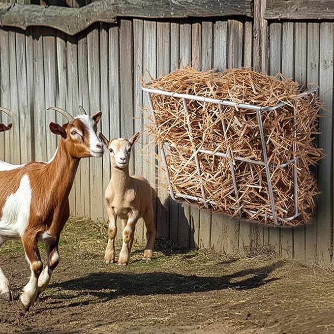 VEVOR Livestock Feeder, 18.5 Gallons Large Capacity, Heavy-Duty Steel Goat Hay Rack, 24.4" Long Wall Mounted Horse Hay Holder, Multiple Sided Feeding Rack for Sheep Farm Livestock Indoor Outdoor