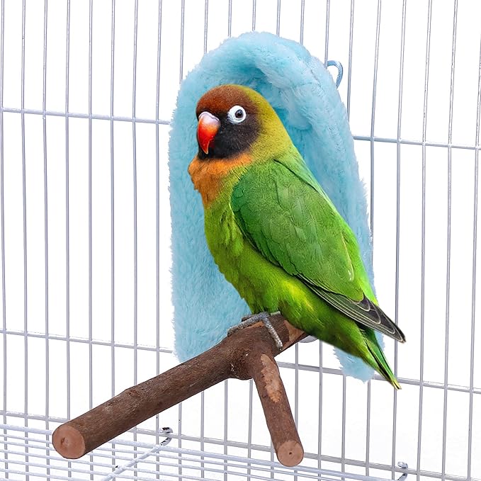 Comfort Corner Fleece Bird Blanket Parrot Cage Snuggle Hut Warm Bird Nest House Bed Hanging Hammock Toy for Parakeet Cockatiel Pigeon Small Animals Shelter Plush Bedding(Blue/M)