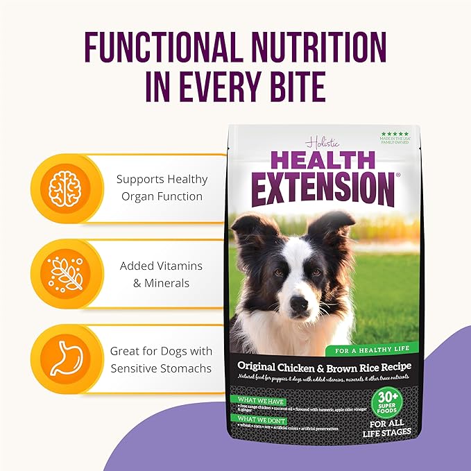 Health Extension Original Chicken & Brown Rice Dry Dog Food (4 lb / 1.81 kg) - Protein-Packed Formula with Probiotics, Omega 3 for Holistic Health in Dogs of All Life Stages (Pack of 2)
