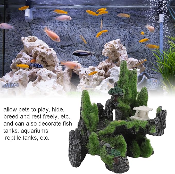 Pssopp Aquarium Mountain View, Aquarium Rockery Landscape Rockery Landscape Rock Hiding Cave Artificial Hill Fish Tortoise Aquarium Landscape Ornament for Fish Aquarium Terrarium