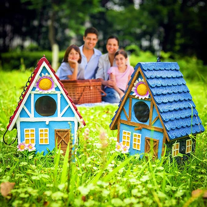 Garden Bird House for Outside Clearance Hanging Outdoors Country Cute Birdhouses for Wren Finchs Chickadee Hummingbird Tree Swallow Cage Kids Nature Lover Bluebird House(Red)