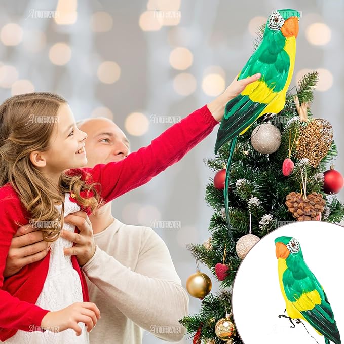AUEAR, 17.7 Inch Green Artificial Big Parrot Simulation Lifelike Birds for Decoration