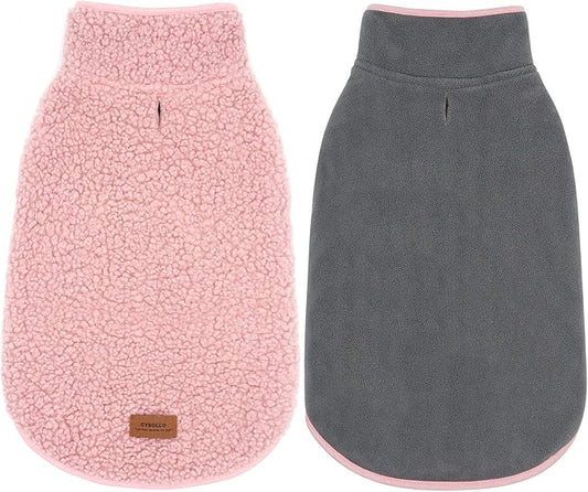 cyeollo Warm Dog Sweater Coat Jacket Thickened Thermal Sherpa Sweaters Reversible Fleece Vest Pet Clothes for Cold Weather Winter Dog Coats for Small Dogs Girl, Pink M