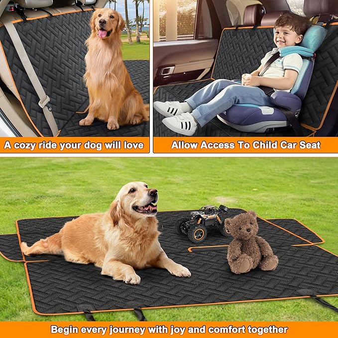 Dog Car Seat Cover for Back Seat, 600D Oxford Waterproof Bench Protector for Dogs Non-Slip Anti-Scratch Pet Rear Seat Cover Fits Cars SUVs Small Trucks