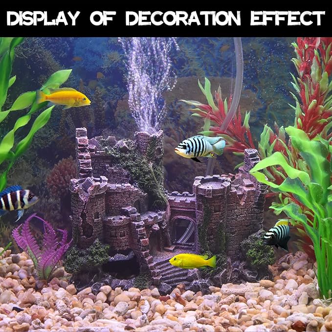 Aquarium Castle Fish Tank Bubbler Decorations for Aquatic Pets to Breed, Play and Rest