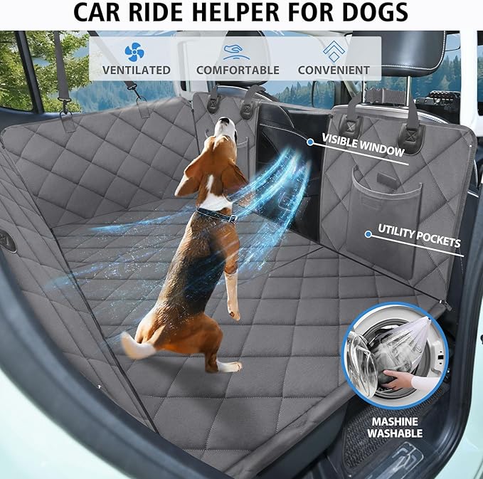 Back Seat Extender for Dogs, Dog Car Seat Cover for Back Seat, 400lbs Capacity Hard Bottom Car Seat Cover for Dogs, Waterproof Dog Hammock for Mid-Size Cars, SUVs, Trucks Grey(52‘x24.8’)