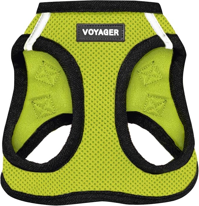 Best Pet Supplies - All Weather Mesh, Reflective, No Pull Harness for Small, Medium Dogs, Cats - Secure with Hook & Loop Fastener, Buckle, Double D-Rings - Lime Green/Black Trim, XXS