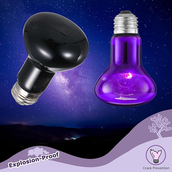 75W Reptile Night Light Bulb – Purple Basking Spot Lamp with Simulated Moonlight for Lizards, Chameleons, Snakes, Turtles, Amphibians – UVA Heat Light – 2-Pack (3.2" Diameter)
