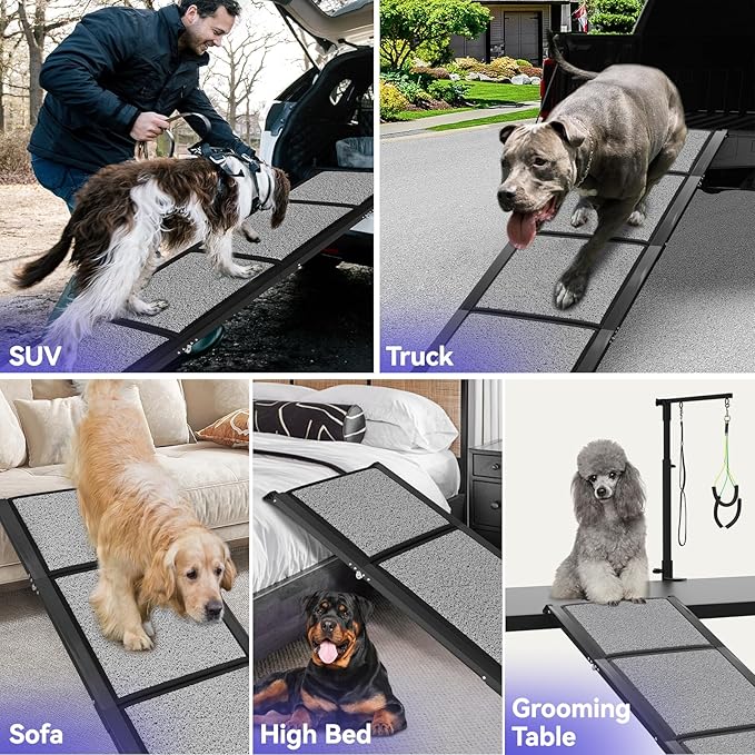 67''L & 20''W Portable Dog Ramp for Car - Extra Wide Pet Ramp Dog Ramps for Medium&Large Dogs with Non-Slip Rug Surface, Lightweight Dog Steps Stair Up to 250LBS, Get Into a Car SUV/Truck/RV/High Bed