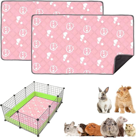 2 Pack Guinea Pig Bedding - Washable Guinea Pig Cage Liners, Waterproof Reusable & Anti Slip Pee Pads Super Absorbent Mats for Small Animals Pet Rabbit Bunny Hamster Rat (Pink, 42 x 28 Inch)
