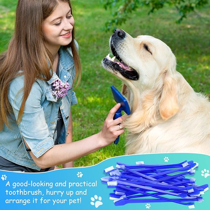 Dog Tooth Brush Pet Toothbrush Soft Grooming Dogs Toothbrush Dog Double Sided Puppy Long Handle Brush for Large and Small Teeth Cleaning Dental Oral Care(80 Count,Dark Blue)